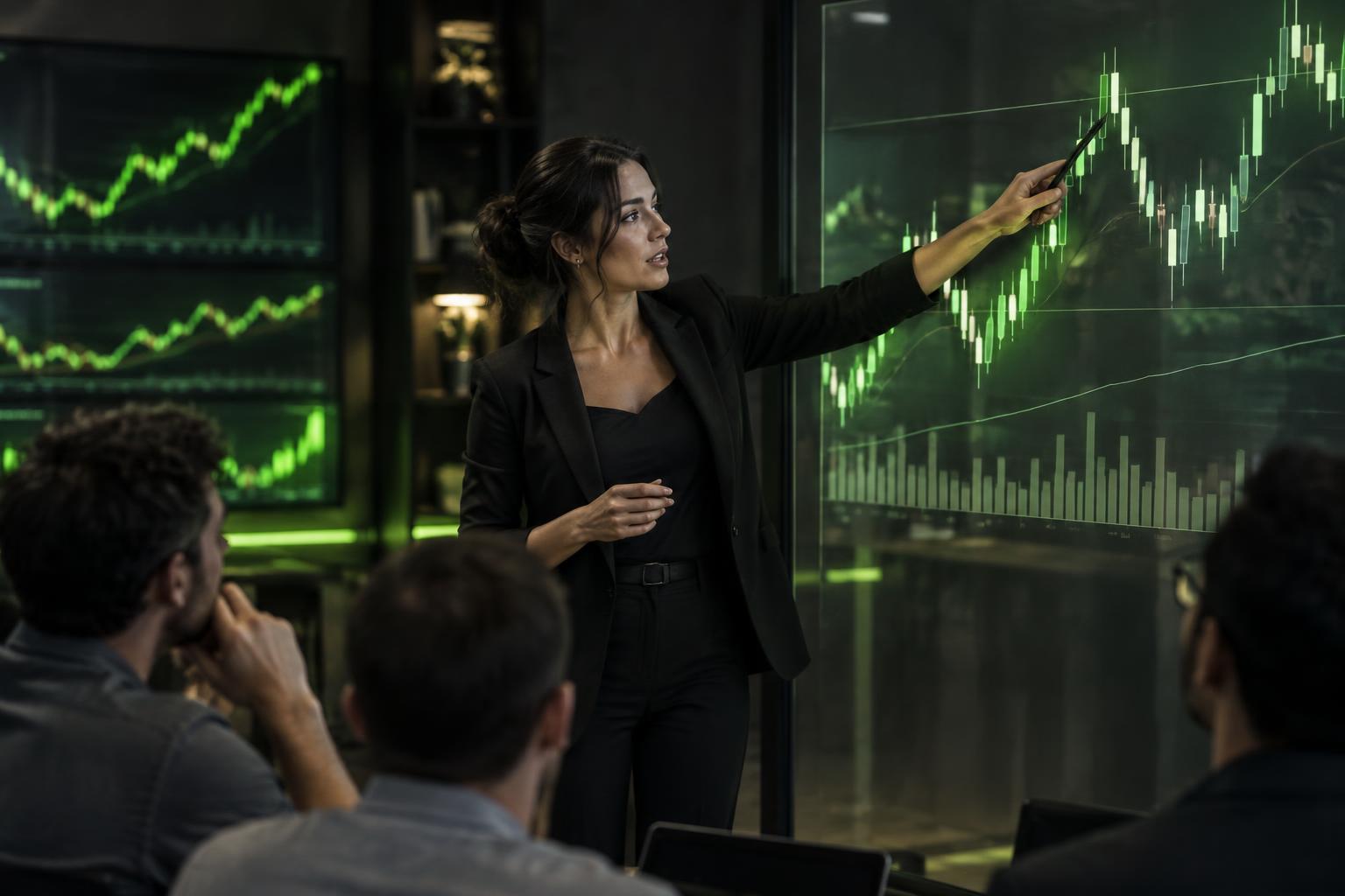 Instructor explaining a candlestick chart to students in a TRADIXA class